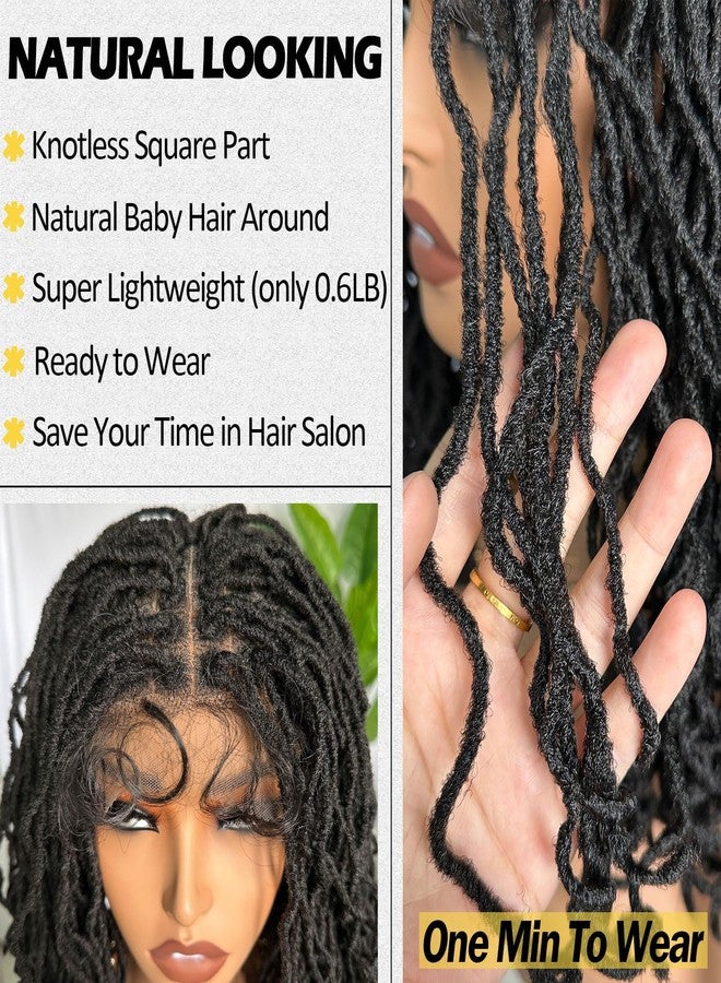 سوكو شعر مستعار SOKU Curly Faux Locs Lace Frontal Wigs بطول 14 بوصة، أسود طبيعي، 4x4، شعر مستعار قصير مزدوج الدانتيل للنساء ذوات البشرة السمراء، شعر مستعار صناعي مضفر على شكل ضفائر أفرو مجعدة - Image 5